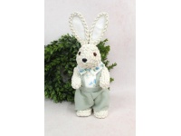 Dekoracja wielkanocna styropian-sznurek pleciony ZAJAC w ogrodniczkach 34x13x12 cm biały