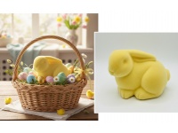 Dekoracja wielkanocna styropianowa ZAJĄC flokowany 15x12x9 cm ŻÓŁTY