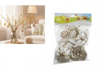 Dekoracja zawieszka wielkanocna JAJKO 4 cm brązowe i białe KROPKI, PASKI  kpl. 12 szt 