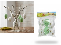 Dekoracja zawieszka wielkanocna JAJKO 6 cm białe, zielone W KWIATY kpl. 6 szt