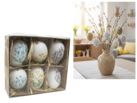 Dekoracja zawieszka wielkanocna JAJKO 6 cm białe WIOSENNE KWIATY kpl. 6 szt