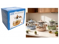 Dzbanek szklany z zaparzaczem i plastikową pokrywką 1500 ml PASTEL mix kolor