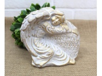 Figurka betonowa ANIOŁ - SPOCZYWAJ Z POKOJU 16x14x7 cm - biało-złoty