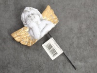 Figurka betonowa ANIOŁ NA PIKU ZE ZŁOTYMI SKRZYDŁAMI 17x11x4,5 cm SZARA