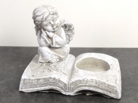 Figurka betonowa KSIĄŻKA Z ANIOŁEM I MIEJSCEM NA ŚWIECE 18,5x14x12,5 cm SZARA