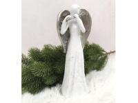 Figurka ceramiczna ANIOŁ 23x9,5x5 cm - biały ze srebrnymi skrzydłami