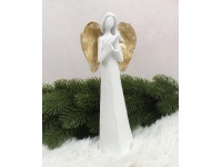 Figurka ceramiczna ANIOŁ modlący się 22x10x5 cm - BIAŁY ze złotymi skrzydłami