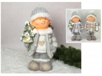 Figurka ceramiczna CHŁOPIEC, DZIEWCZYNKA zimowa LED 38,5x23x17 cm - 1 szt