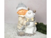 Figurka ceramiczna CHŁOPIEC z reniferem LED 38,5x23x17 cm