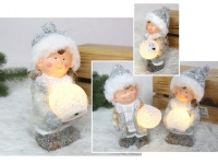 Figurka ceramiczna CHŁOPIEC, DZIEWCZYNKA z kulą LED 15,5x10x7,5 cm - 1 szt