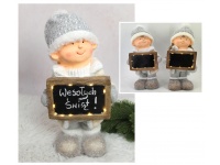 Figurka ceramiczna CHŁOPIEC, DZIEWCZYNKA LED zimowa z tabliczką 40 cm (248082-20)