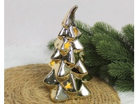 Figurka ceramiczna CHOINKA ZŁOTY efekt lustra 19 cm świecąca LED (24356-2)