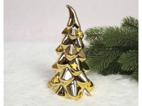 Figurka ceramiczna CHOINKA ZŁOTY efekt lustra 15 cm świecąca LED (24356-3)