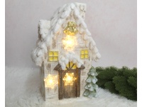 Figurka ceramiczna DOMEK zimowy z choineczką i dzwonkami LED 40 cm