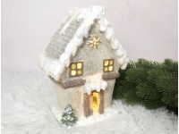 Figurka ceramiczna DOMEK zimowy z choineczką LED 24 cm