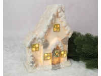 Figurka ceramiczna DOMEK zimowy z bałwankiem LED 24 cm