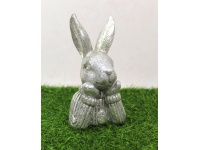 Figurka ceramiczna KRÓLIK podparty 19x10x8 cm SREBRNY