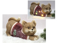 Figurka ceramiczna LED KOT w czerwonym sweterku 32x19x15,5 cm