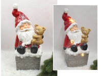 Figurka ceramiczna LED MIKOŁAJ na kominie z misiem 41x21x16 cm