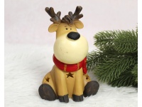 Figurka ceramiczna RENIFER siedzący w szaliku świecący LED 14x10x8,5 cm (35331)