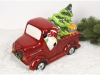 Figurka ceramiczna SAMOCHÓD Z CHOINKĄ LED 25x18x14 cm CZERWONY