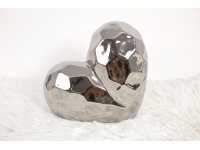 Figurka ceramiczna SERCE 20x19x11 cm SREBRNE efekt lustra