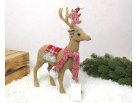 Figurka dekoracyjna RENIFER flokowany w czapce i szaliku 32x23 cm