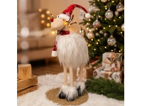 Figurka dekoracyjna RENIFER z czerwone dodatki świecącymi rogami 70 cm