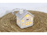 Figurka ozdoba ceramiczna, zawieszka DOMEK LED 6,5x6x5 cm BIAŁY