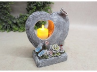 Figurka polyresin SERCE znicz, świecznik +świeczka LED 18x15x7,5 cm