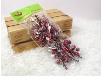 Gałązka dekoracyjna wys. 20 cm CZERWONE KULKI posypane śniegiem kpl 6 szt w folii