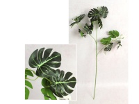 Gałązka MONSTERA wys. 68 cm, 3 ramiona ZIELONA z jasnym środkiem