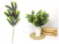 Gałązka silikonowa PE ŚWIERK szyszką wys. 47 cm ZIELONA z jasnymi końcówkami