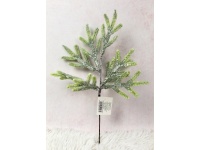 Gałązka świąteczna ŚWIERK drobny wys. 35 cm, 8 łodyg ZIELONY posypany śniegiem