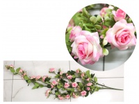 Girlanda RÓŻA z dodatkami 3-ramienna 1,2 m (43 kwiaty 3-6cm) RÓŻOWA