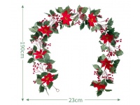 Girlanda świąteczna GWIAZDA BETLEJEMSKA zielone liście i czerwone kulki 190x23 cm