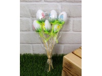 Jajka plastikowe na piku 24x4 cm białe z wzorem - kpl 6 szt