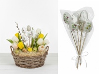 Jajka plastikowe na piku 26 cm białe w KWIATY kpl 6 szt