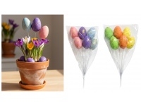 Jajka styropianowe na piku kolorowe pozłacane kpl 6 szt 24 cm mix