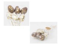 Jajko plastikowe (6 cm) na piku złote, białe NAKRAPIANE 26 cm - kpl 6 szt