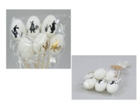 Jajko plastikowe (6 cm) na piku białe z wzorem ZAJĄC 26 cm - kpl 6 szt