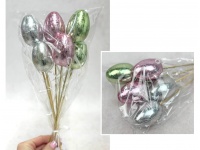 Jajko plastikowe (6 cm) na piku 20 cm metalizowane - kpl 6 szt