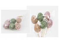 Jajko plastikowe (6 cm) na piku NATURAL nakrapiane 20 cm - kpl 6 szt