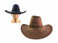 Kapelusz kowbojski CZARNY, BRĄZOWY zdobiony rzemykiem 37 cm