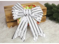 Kokardka świąteczna 28x20 cm SREBRNE w srebrne pasy