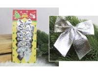 Kokardki świąteczne 8x7 cm SREBRNE kpl 6 szt