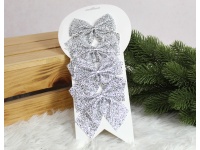 Kokardki świąteczne 9x9 cm SREBRNE kpl 4 szt