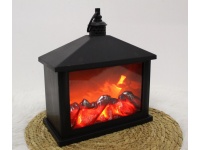 Kominek, latarnia plastik-szkło CZARNA efekt płomienia 27x21x10 cm