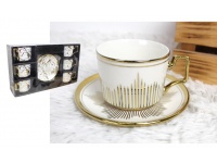 Komplet filiżanki do kawy + talerzyki 6+6 el ZŁOTE PASKI