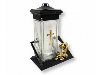 Znicz szklany TABLICZKA róża Krzyż Złoty 24 cm - 1 szt